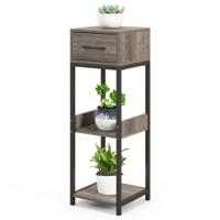 Vierkante Plantstandaard met 3 Niveaus Metalen Binnen Plantenrek 1 Grote Lade Vrijstaande Hoekplank voor Woonkamer Kantoor