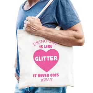 Gay Pride tas voor heren - being gay is like glitter - wit - katoen - 42 x 38 cm