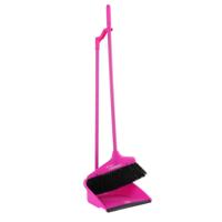 Stoffer en blik - kunststof - roze - H81,5 cm - binnen en buiten