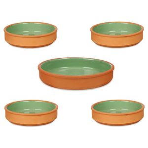 Set 5x tapas/creme brulee schaaltjes - terra/groen - 4x 16 cm/1x 23 cm