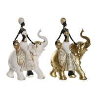 Decoratieve figuren Home ESPRIT Wit Zwart Gouden Olifant Afrikaanse 21 x 11 x 32 cm (2 Stuks)