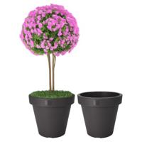 Pro Garden Bloempot - 2x - antraciet - rond - D40 cm - kunststof - plantenpot - tuin buiten