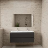 ACTIE BWS Badmeubel | Paris | Antraciet 120 cm | Mat Wit Wastafel | 2 Kraangaten