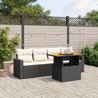 5-delige Loungeset met kussens poly rattan zwart