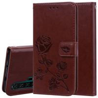Rose reliëf horizontale Flip PU lederen draagtas met houder & kaartsleuven & portemonnee voor Huawei Honor 20 Pro (bruin)
