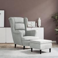 Fauteuil met voetenbank fluweel lichtgrijs