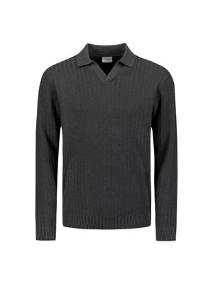 No- Excess Pullover Open Polo Collar Relief Knit 29230857 Poloshirts 023 Dark Grey