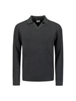 No- Excess Pullover Open Polo Collar Relief Knit 29230857 Poloshirts 023 Dark Grey