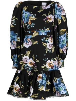 ERDEM robe en popeline Rydal à fleurs - Noir