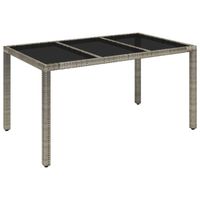 vidaXL Tuintafel met glazen blad 150x90x75 cm poly rattan grijs - thumbnail