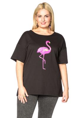 Yoek Shirt wide flamingo | Zwart | Maat Plus