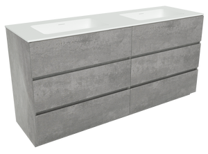 Storke Edge staand badkamermeubel 170 x 52,5 cm beton donkergrijs met Mata dubbele wastafel in matte Solid Surface