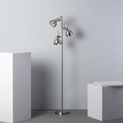 Staande Omar lamp zilver hout 3 spots aluminium E14 fitting 156cm