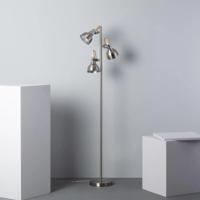 Staande Omar lamp zilver hout 3 spots aluminium E14 fitting 156cm