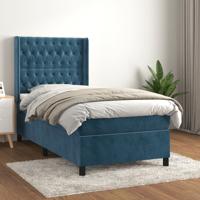 Boxspring met matras fluweel donkerblauw 100x200 cm