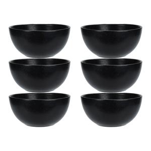 Soepkommen - 6x - Lava stone - keramiek - D15 x H7 cm - zwart - Stapelbaar