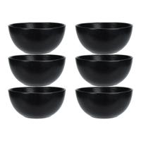 Soepkommen - 6x - Lava stone - keramiek - D15 x H7 cm - zwart - Stapelbaar