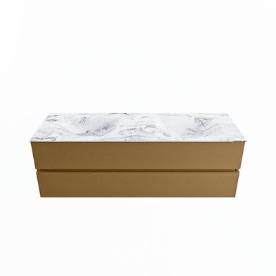 MONDIAZ VICA-DLUX 150cm badmeubel onderkast Oro 2 lades. Inbouw wastafel CLOUD dubbel zonder kraangat, kleur Glace.
