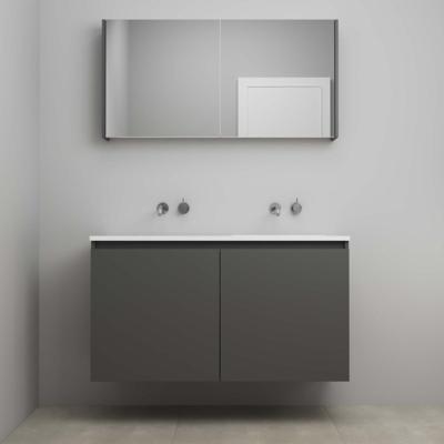 On-Line Badkamermeubelset - 120 cm - Bouwpakket - Greeploos 2 Deuren - Acryl Wastafel - zonder Kraangat - Spiegelkast - Mat Antraciet