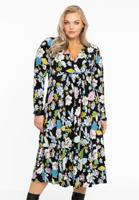 Yoek Dress V FLOWERPOWER | Zwart | Maat 54/56