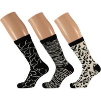 Dames fashion sokken 3-pak zwart/wit maat 35-42 type 2 35/42  -