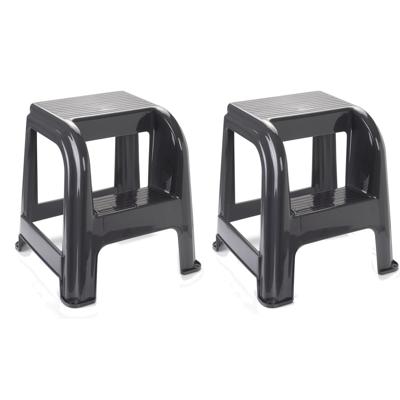 Plasticforte Opstapkrukje - 2x stuks - 2 tredes - donkergrijs - kunststof - 45 cm