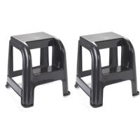 Plasticforte Opstapkrukje - 2x stuks - 2 tredes - donkergrijs - kunststof - 45 cm