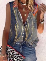 Casual Mouwloos V Nek Plus Maat Gedrukt Blouses - thumbnail