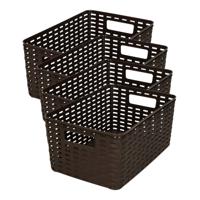 Opbergmand - 4x - Kastmand - rotan kunststof - donkerbruin - 6 Liter - 19 x 29 x 13 cm