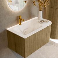 Badmeubel Mondiaz Kurve-Dlux | 85 cm cm | Meubelkleur Dusk | Wastafelkleur Frappe | Solid surface | Wasbak links zijde spoelbak | 1 kraangat