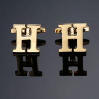 1 paar gouden letters A-Z naam Manchetknopen mannen Frans shirt Manchetknopen (H)
