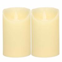 Led kaars/stompkaars -2x - ivoor wit - H12,5 x D7,5 cm - wax - warm wit licht - bewegende vlam