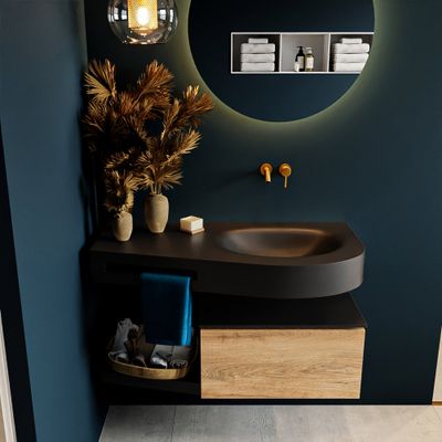 MONDIAZ RIVA 100cm badmeubel onderkast / planchet kleur Washed_Oak met 1 lade. Wastafel DULCET rechts 0 kraangaten kleur Urban. MONDIAZ RIVA 100cm badmeubel onderkast / planchet kleur Washed_Oak met 1 lade. Wastafel DULCET rechts 0 kraangaten kleur Urban.