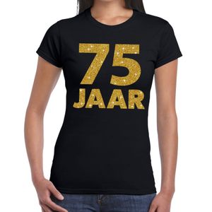 75 jaar goud glitter verjaardag/jubileum kado shirt zwart dames