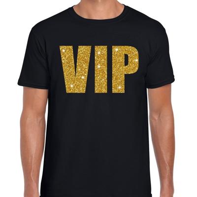 VIP tekst - t-shirt - zwart met gouden glitter letters - heren - glitter and glamour - foute party