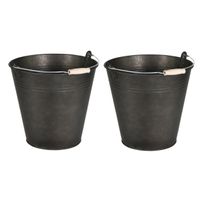 Emmer/plantenpot/bloempot - 2x - zink - zwart - D28 x H27 cm