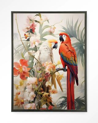 Urban Cotton Wandkleed 'Lovebirds' 80 x 110cm in Floating Frame - black