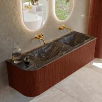 Badmeubel Mondiaz Kurve-Dlux | 145 cm cm | Meubelkleur Ruby | Wastafelkleur Lava | Solid surface | Dubbel / Rechts spoelbak | Zonder kraangat(en)