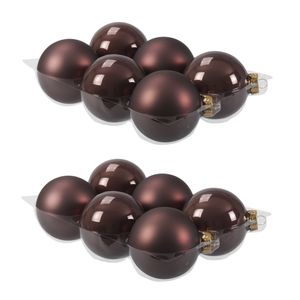 12x stuks glazen kerstballen donkerbruin (chestnut) 8 cm mat/glans