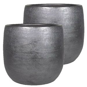 Luxe plantenpotten Mira - 2x stuks - zwart - keramiek - diameter 18 cm