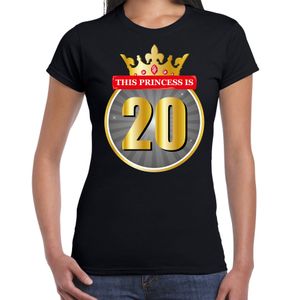 This Princess is 20 verjaardag t-shirt zwart 20 jaar voor dames