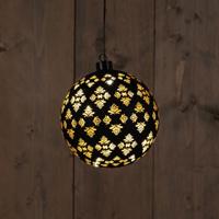 Glass Ball Baroque Black/Gold 15Cm/12 Led Warm White / - Annas collection