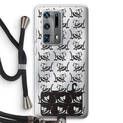 Zwarte poes: Huawei P40 Pro Plus Transparant Hoesje met koord