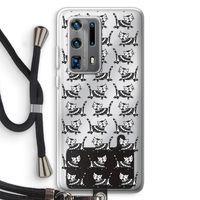 Zwarte poes: Huawei P40 Pro Plus Transparant Hoesje met koord Zwarte poes: Huawei P40 Pro Plus Transparant Hoesje met koord