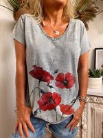 Gray Short Sleeve Printed Cotton T-shirt