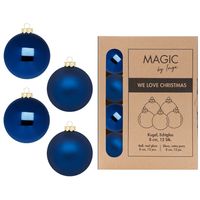 Kerstballen - 12x stuks - nacht blauw - glas - 8 cm - thumbnail