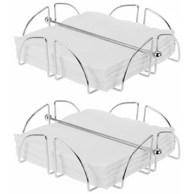 Excellent Houseware servettenhouder - 2x stuks - chroom zilver - 19 x 19 x 6 cm - tafel model