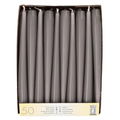 Dinerkaarsen/kandelaarkaarsen Mega pack - 50x stuks - lichtgrijs - Gotisch - 25 cm