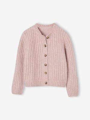 Wijd vest van schuimbreiwerk meisjes roze (poederkleur)