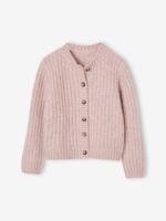 Wijd vest van schuimbreiwerk meisjes roze (poederkleur)